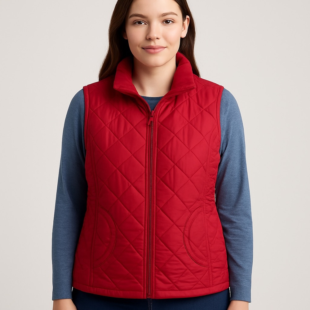 Coldwater Creek Red Quilted Puffer Vest • L • Full Zip • Cozy Layering Vest